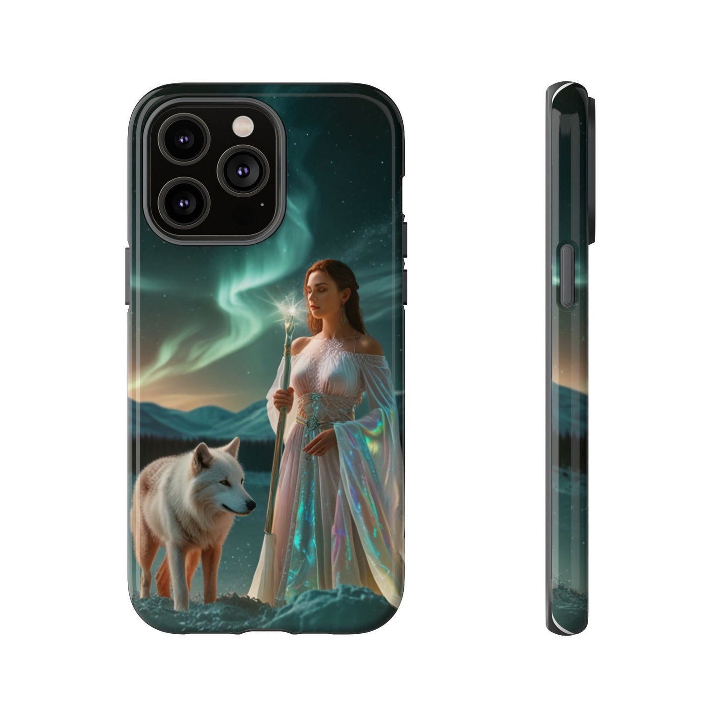 iPhone Mystic Guardian Phone Case — Aurora Wolf Woman Protective Cover