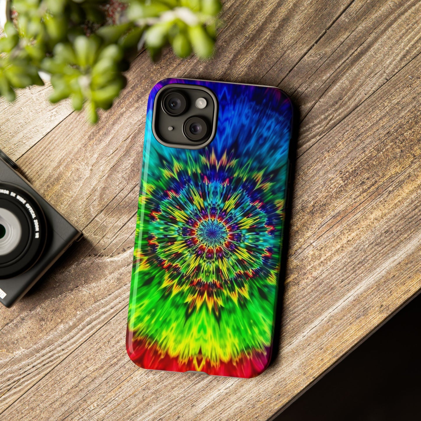 Funda resistente para teléfono con diseño de mandala psicodélico: protección vibrante con efecto tie-dye