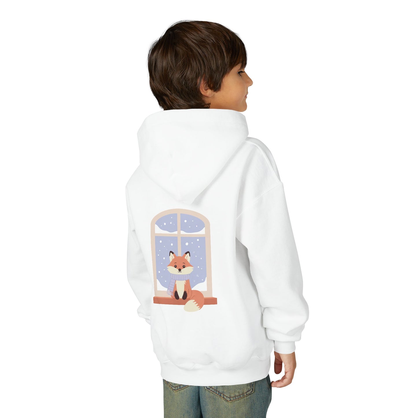 Youth Fox Winter Hoodie - Cute Fox at Window Kids Sweatshirt