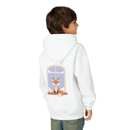 Youth Fox Winter Hoodie - Cute Fox at Window Kids Sweatshirt