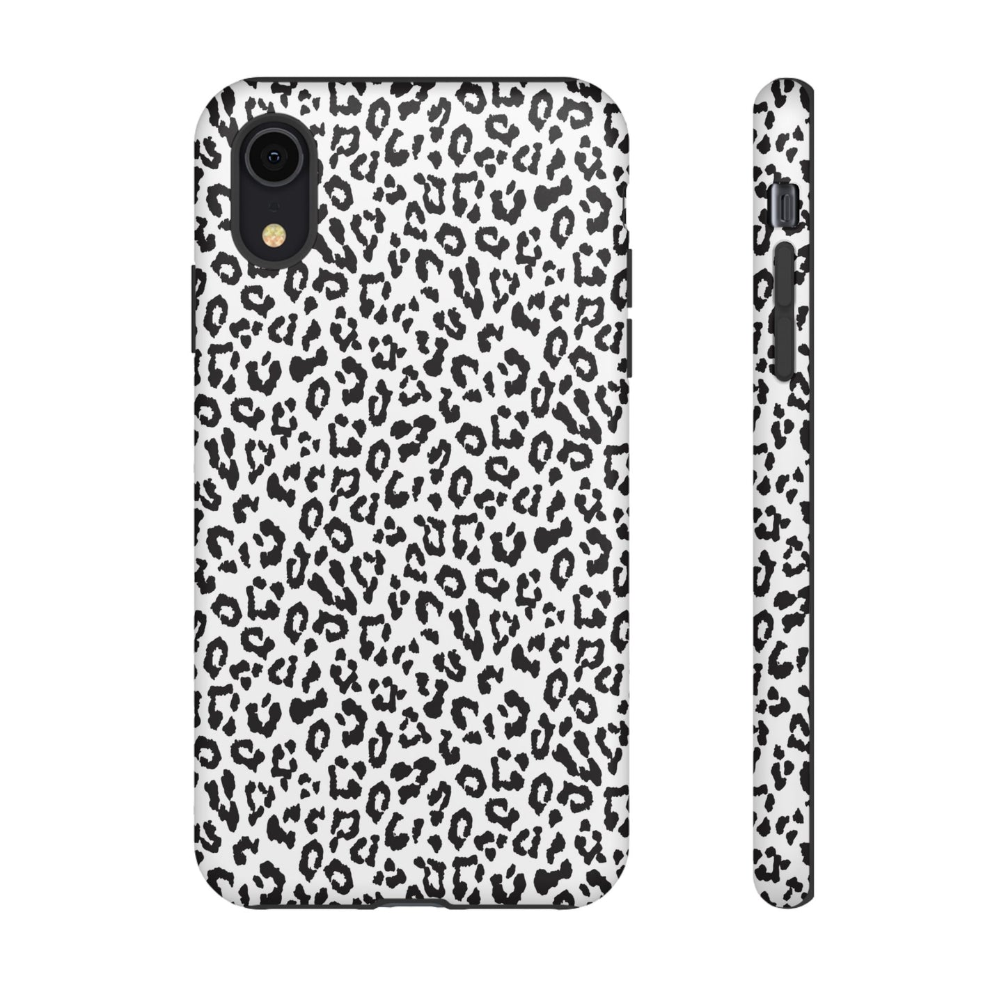 iPhone Leopard Print Tough Phone Case - Black & White Protective Cover