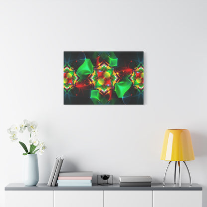 Kaleidoscope Abstract Matte Canvas Wall Art — Vibrant Green & Red Stretched Print