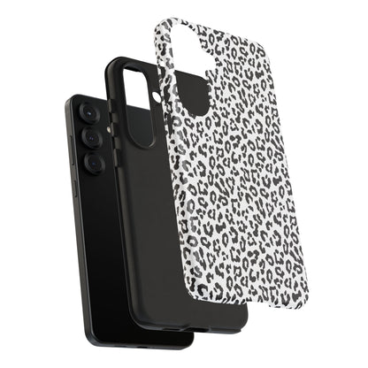 Samsung Leopard Print Tough Phone Case – Black & White Animal Pattern Protective Cover