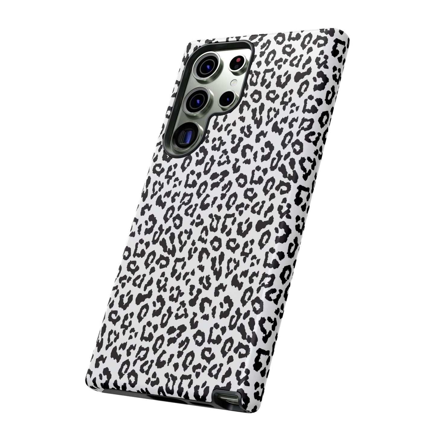 Samsung Leopard Print Tough Phone Case – Black & White Animal Pattern Protective Cover