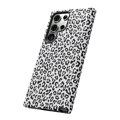 Samsung Leopard Print Tough Phone Case – Black & White Animal Pattern Protective Cover