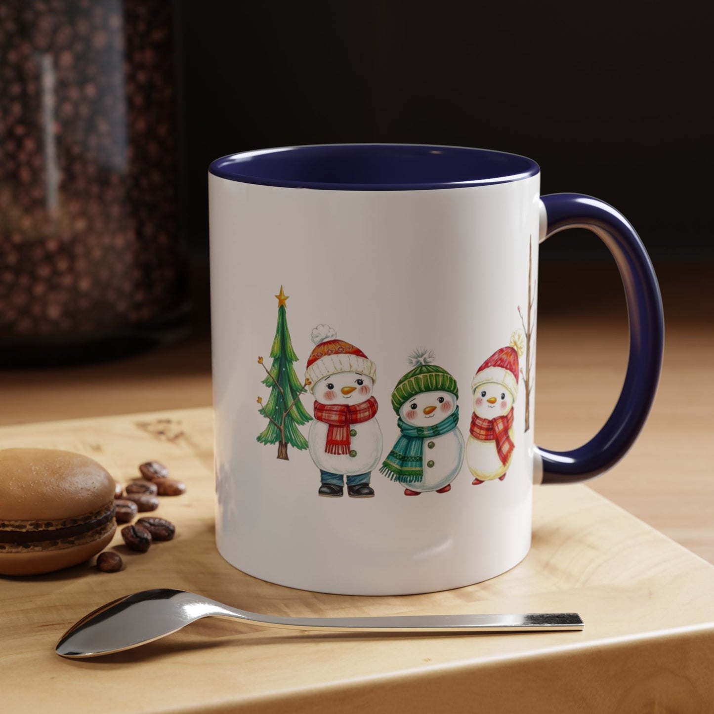 Christmas Snowman Mug — Cute Holiday Coffee Cup with Festive Tree & Snowmen (11/15oz)
