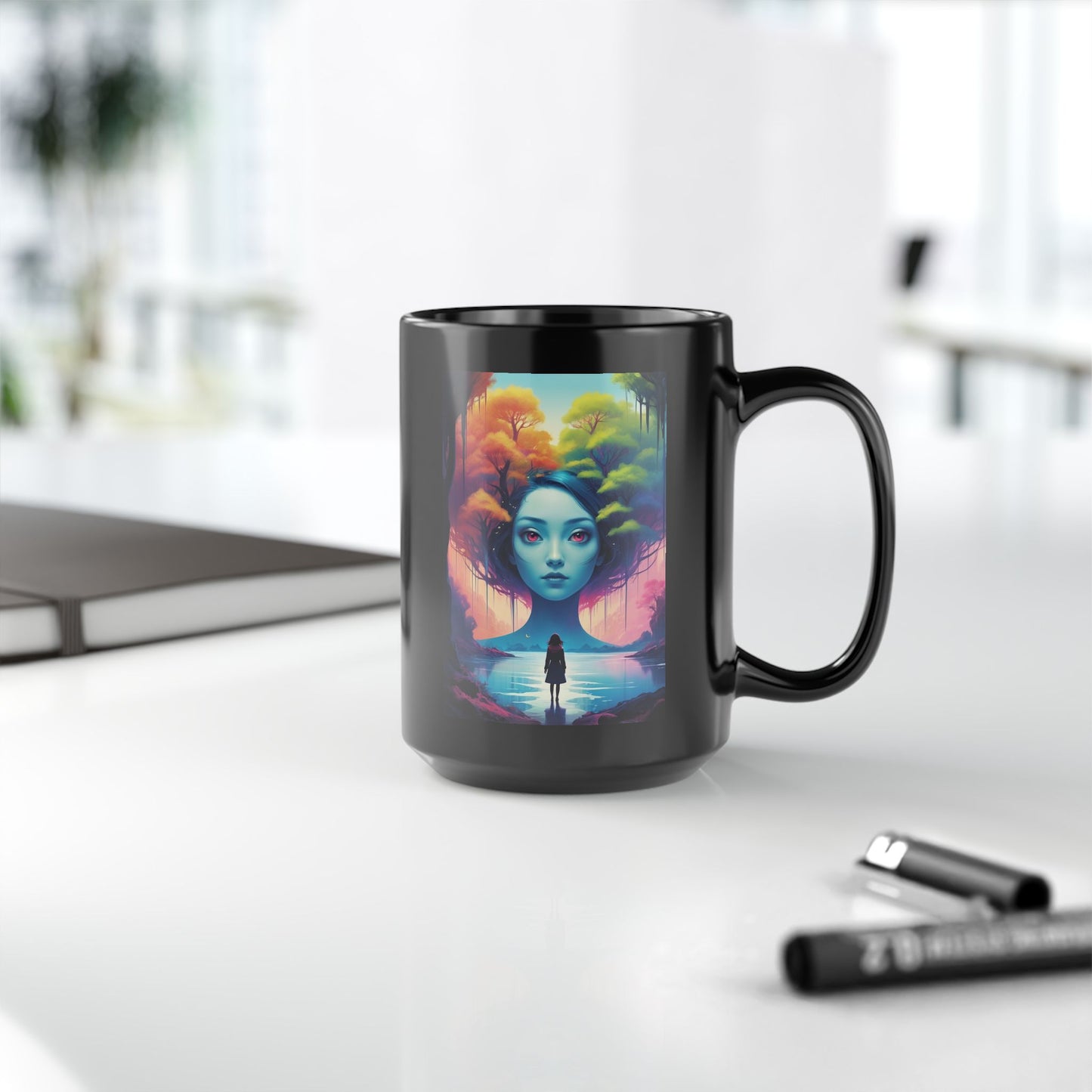 Surreal Forest Girl Art Mug — Mystical Landscape Coffee Cup (11oz/15oz)