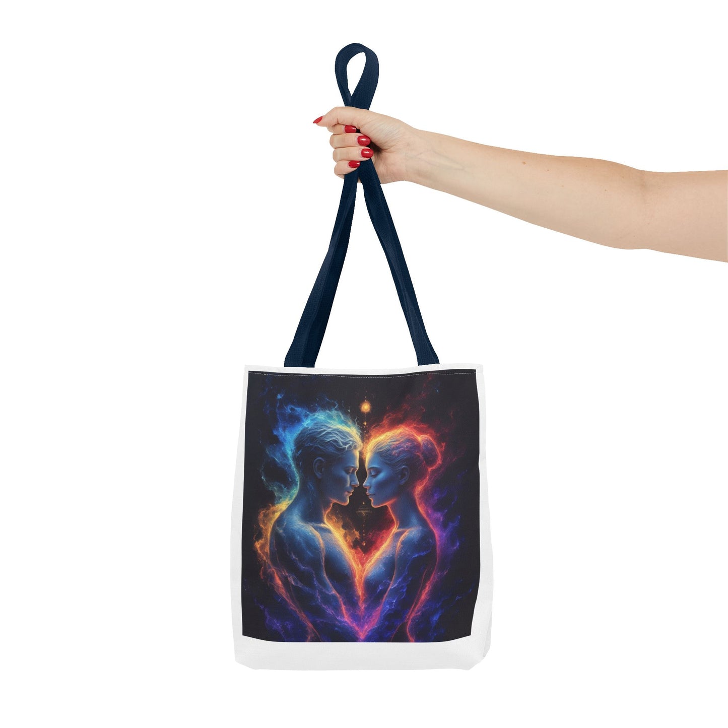 Cosmic Lovers Tote Bag — Neon Fire & Ice Couple Art AOP Tote