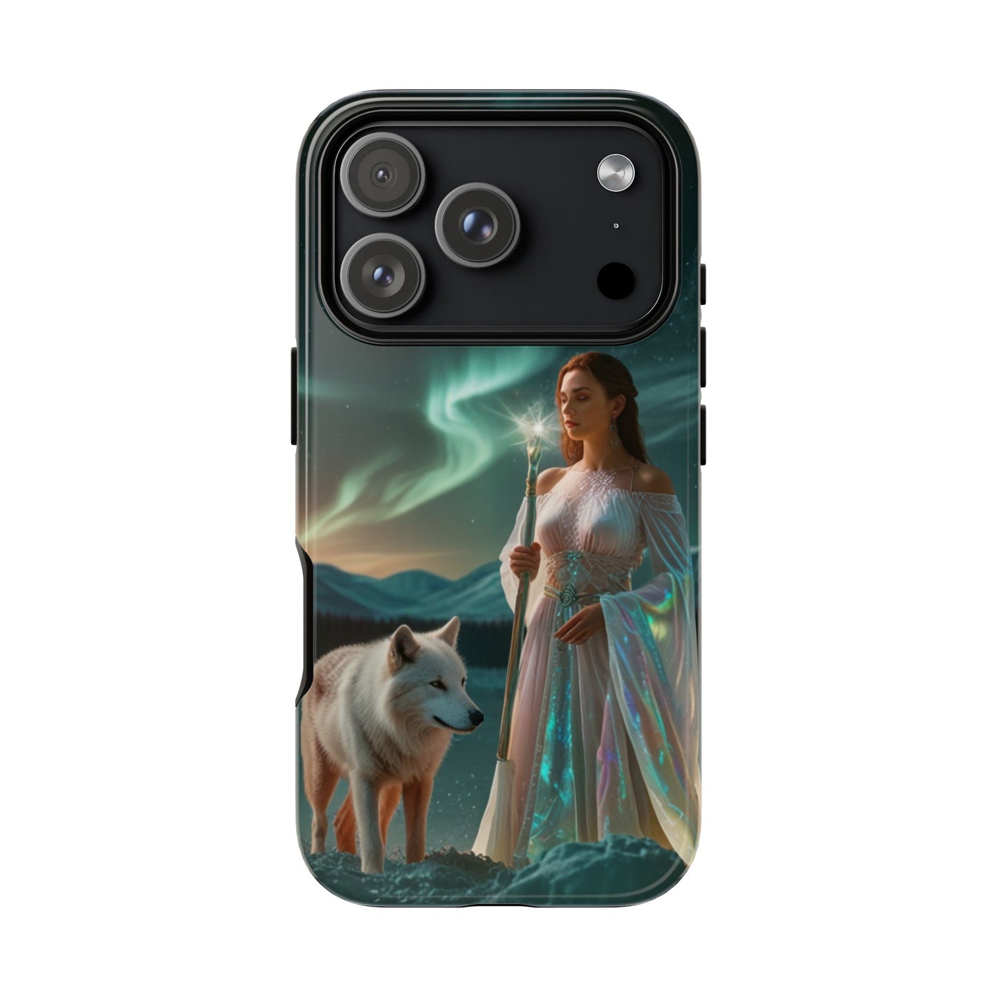 iPhone Mystic Guardian Phone Case — Aurora Wolf Woman Protective Cover