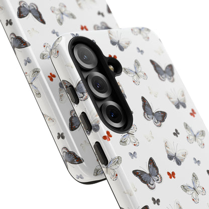 Funda para Samsung con diseño de mariposas: elegante funda protectora monocromática con detalles en rojo