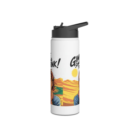 Isolierte Wasserflasche – „Gib mir was zu trinken!“ Retro-Comic-Design