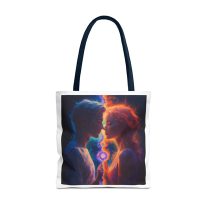 Cosmic Lovers Tote Bag — Flame & Ice Couple Art AOP