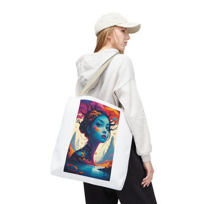 Artistic Blue Forest Maiden Tote Bag - Surreal Portrait All-Over Print