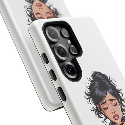 Samsung Phone Case — “First Coffee, Please” Cute Tired Girl Coffee Lover Phone Cover