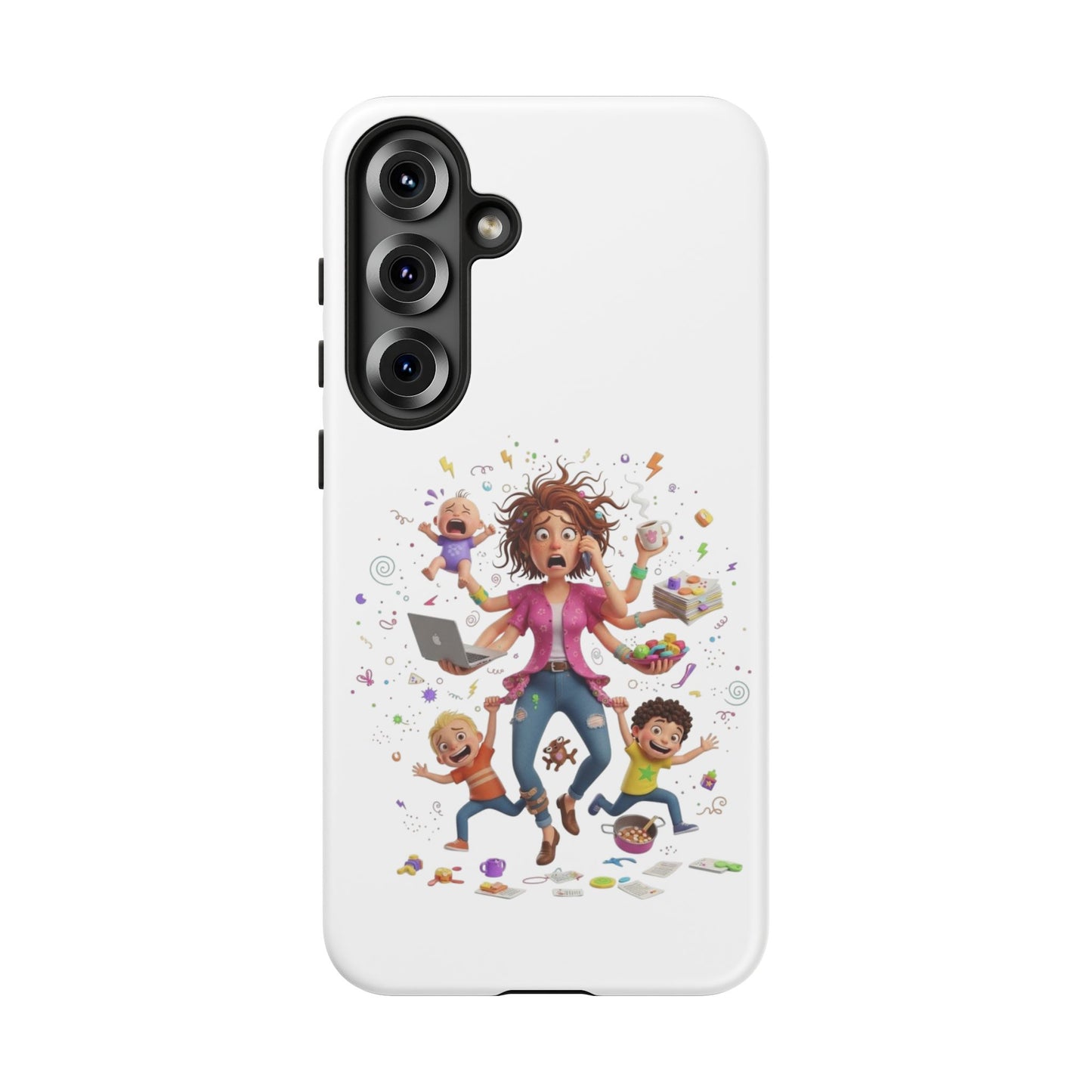 Samsung Mom Life Phone Case — Funny Juggling Mom Illustration Protective Case