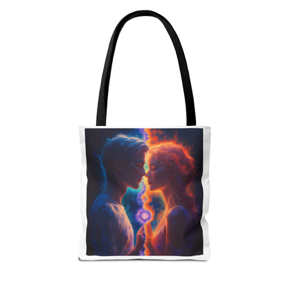 Cosmic Lovers Tote Bag — Flame & Ice Couple Art AOP