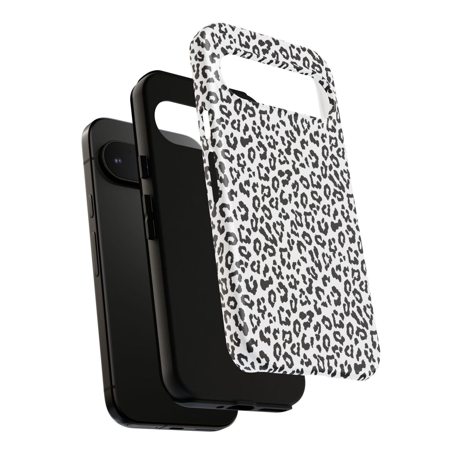 Funda para teléfono con estampado de leopardo de Google: resistente, en blanco y negro