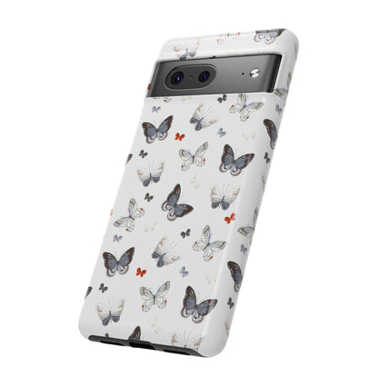 Google Butterfly Pattern Tough Phone Case — White Floral Protective Cover