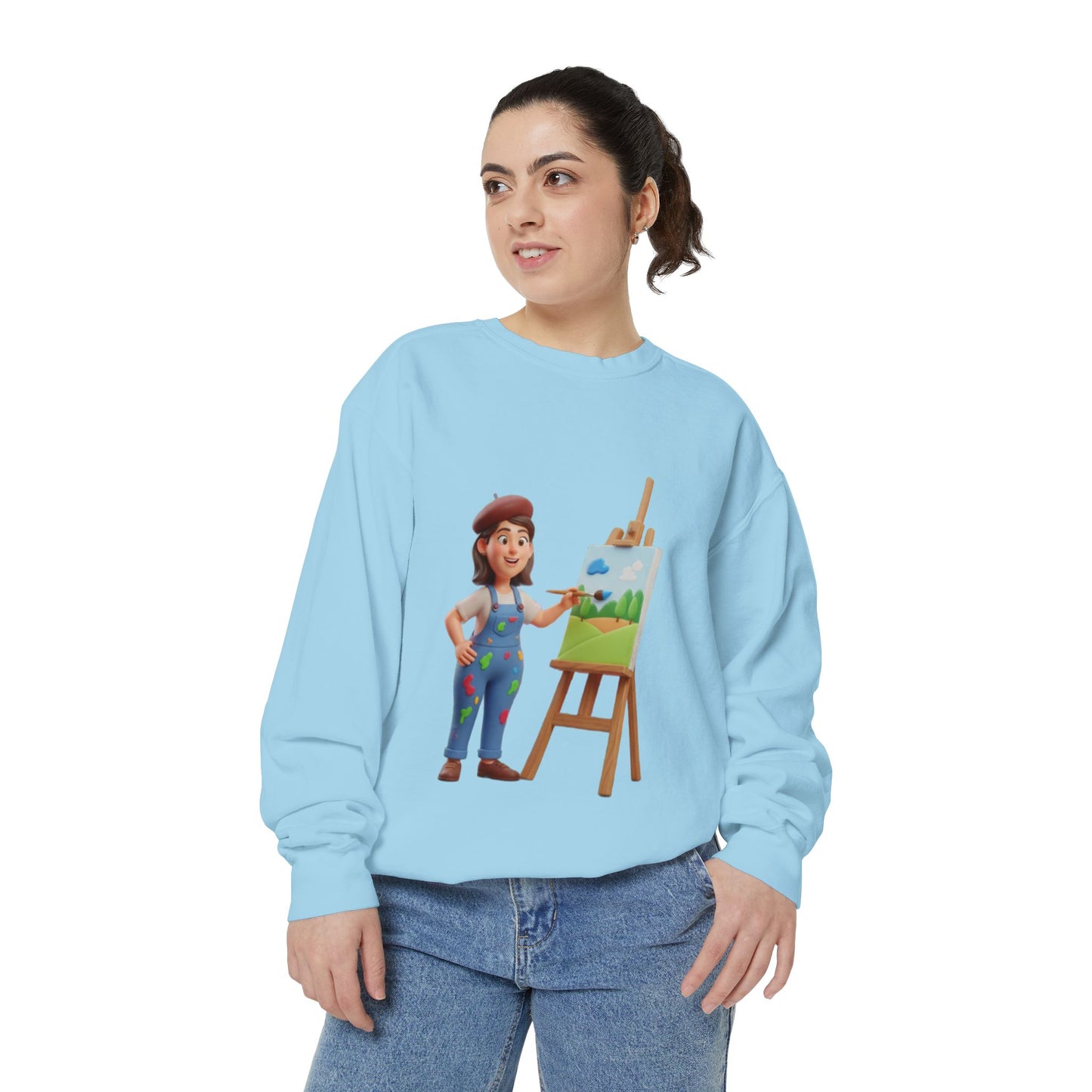 Painter Girl Sweatshirt — Cute Artist Painting Crewneck