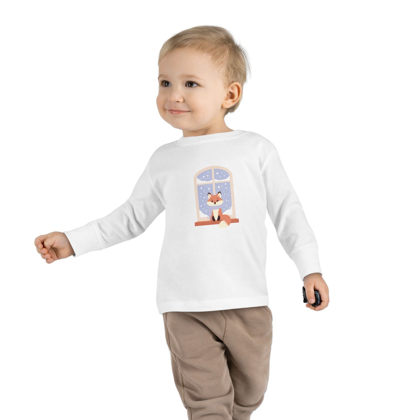 Toddler Long Sleeve Tee — Cozy Fox by Window Winter Sleepy Nursery Shirt