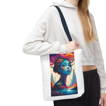 Artistic Blue Forest Maiden Tote Bag - Surreal Portrait All-Over Print