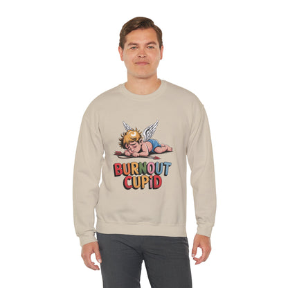 Burnout Cupid Sweatshirt — Tired Cupid Graphic Crewneck for Valentine’s Day