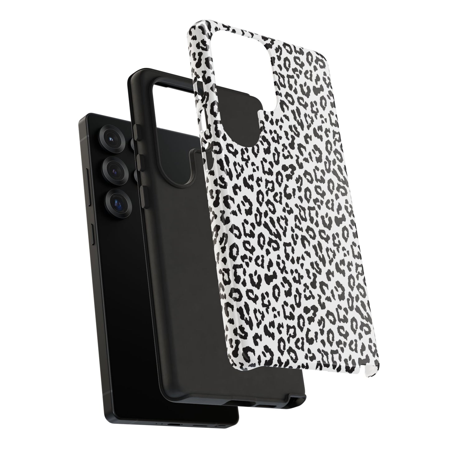 Samsung Leopard Print Tough Phone Case – Black & White Animal Pattern Protective Cover