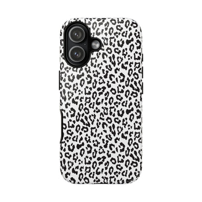 iPhone Leopard Print Tough Phone Case - Black & White Protective Cover