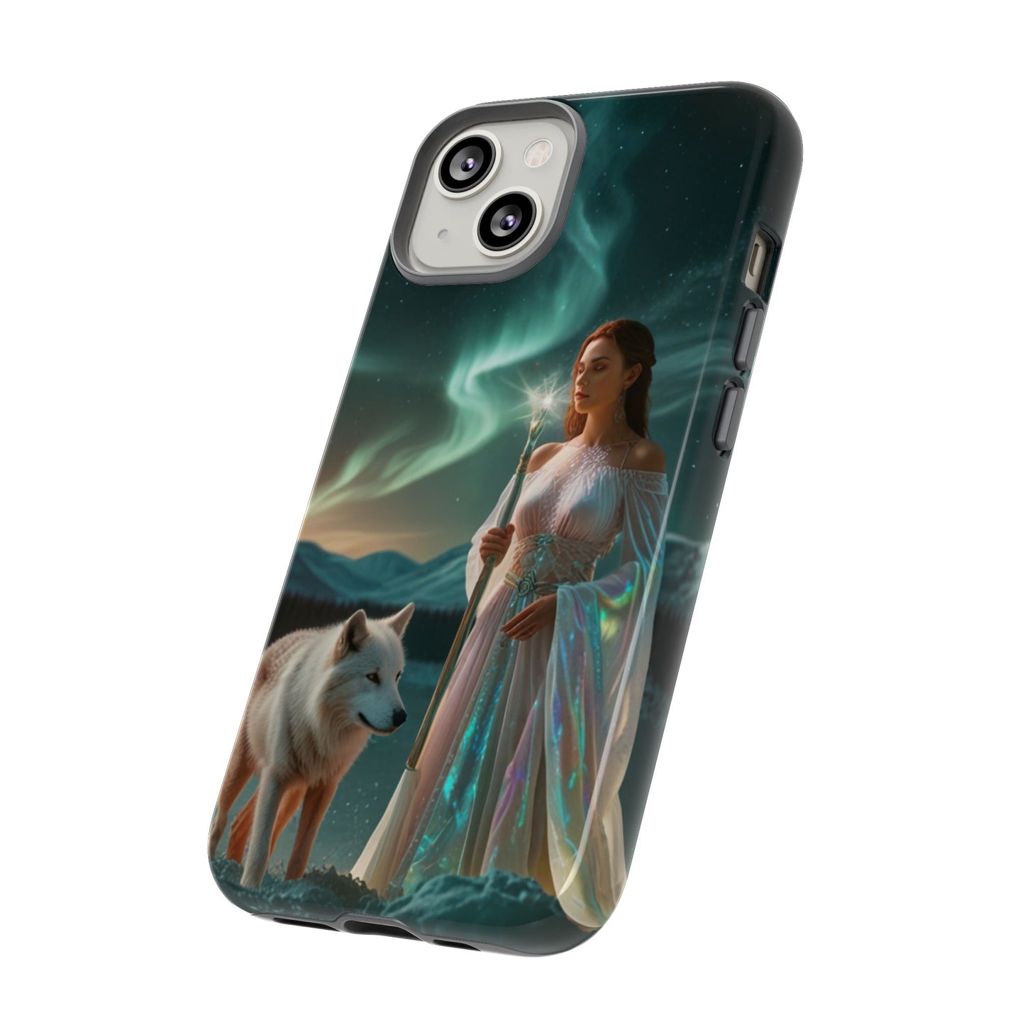 iPhone Mystic Guardian Phone Case — Aurora Wolf Woman Protective Cover
