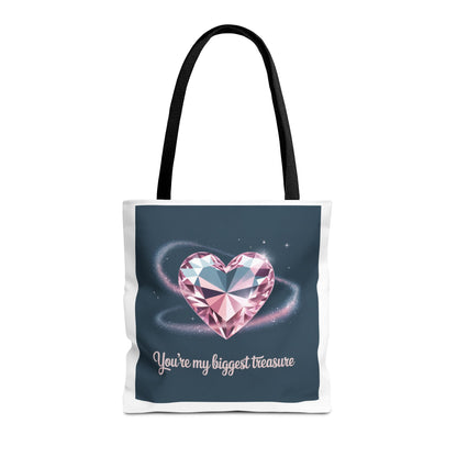 Heart Gem Tote Bag — "You're My Biggest Treasure" Romantic Gemstone Tote