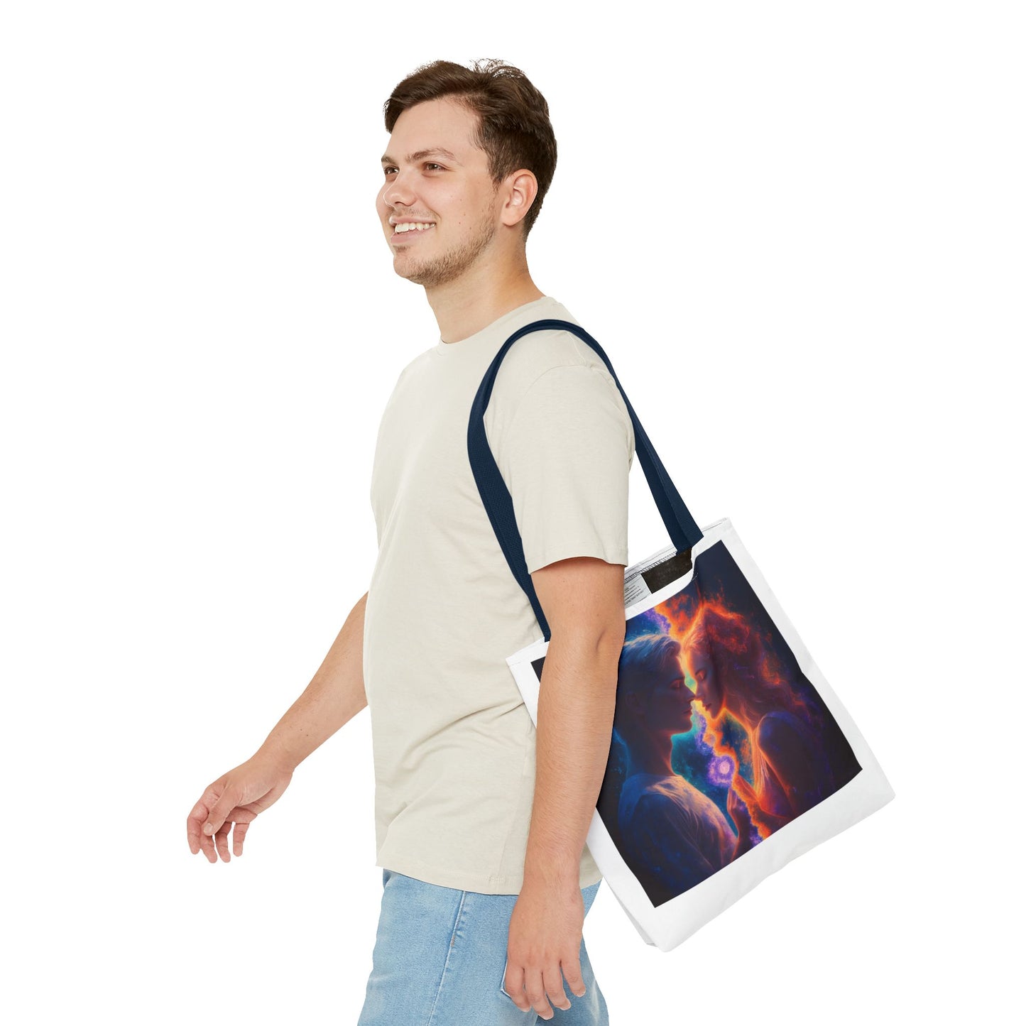 Cosmic Lovers Tote Bag — Flame & Ice Couple Art AOP