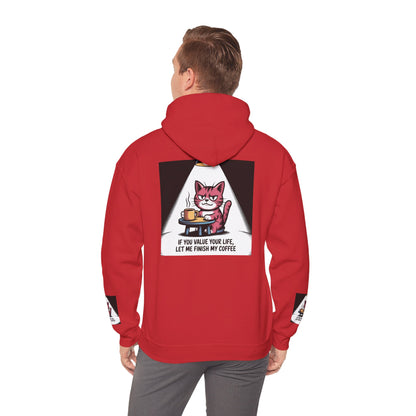 Coffee Cat Hoodie – „Wenn dir dein Leben lieb ist, lass mich meinen Kaffee austrinken“ Grafik-Hoodie
