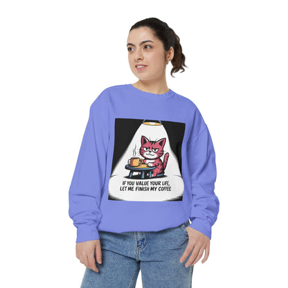 Lustiges Katzen-Sweatshirt – „Wenn dir dein Leben lieb ist, lass mich meinen Kaffee austrinken“ – Kuscheliger Pullover mit Grafikprint