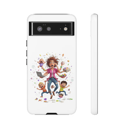Funda para Google Phone - Diseño de caricatura de mamá frenética (Vida de mamá caótica y divertida)