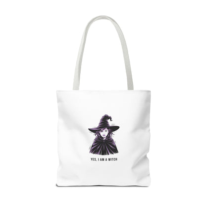 Witch Illustration Tote Bag — "Yes, I Am a Witch" Halloween Canvas Tote