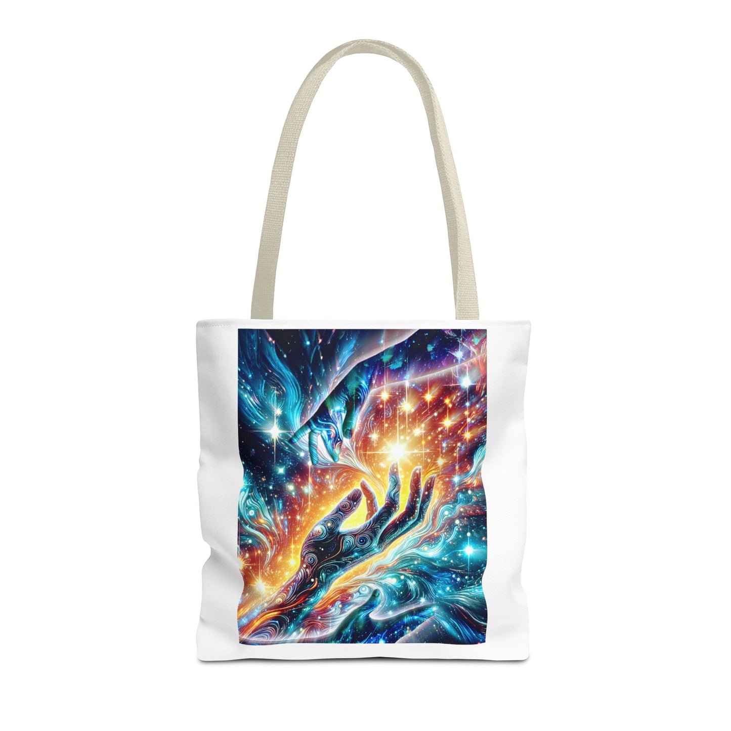 Cosmic Hands Tote Bag — Vibrant Galaxy Art Tote for Everyday, Beach & Gifts