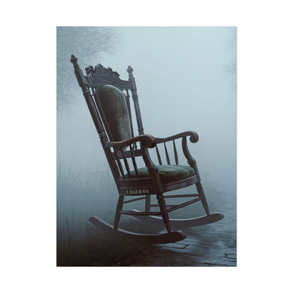 Vintage-Schaukelstuhl-Poster – Stimmungsvolles, nebliges Cottage-Wandbild (gerolltes Poster)