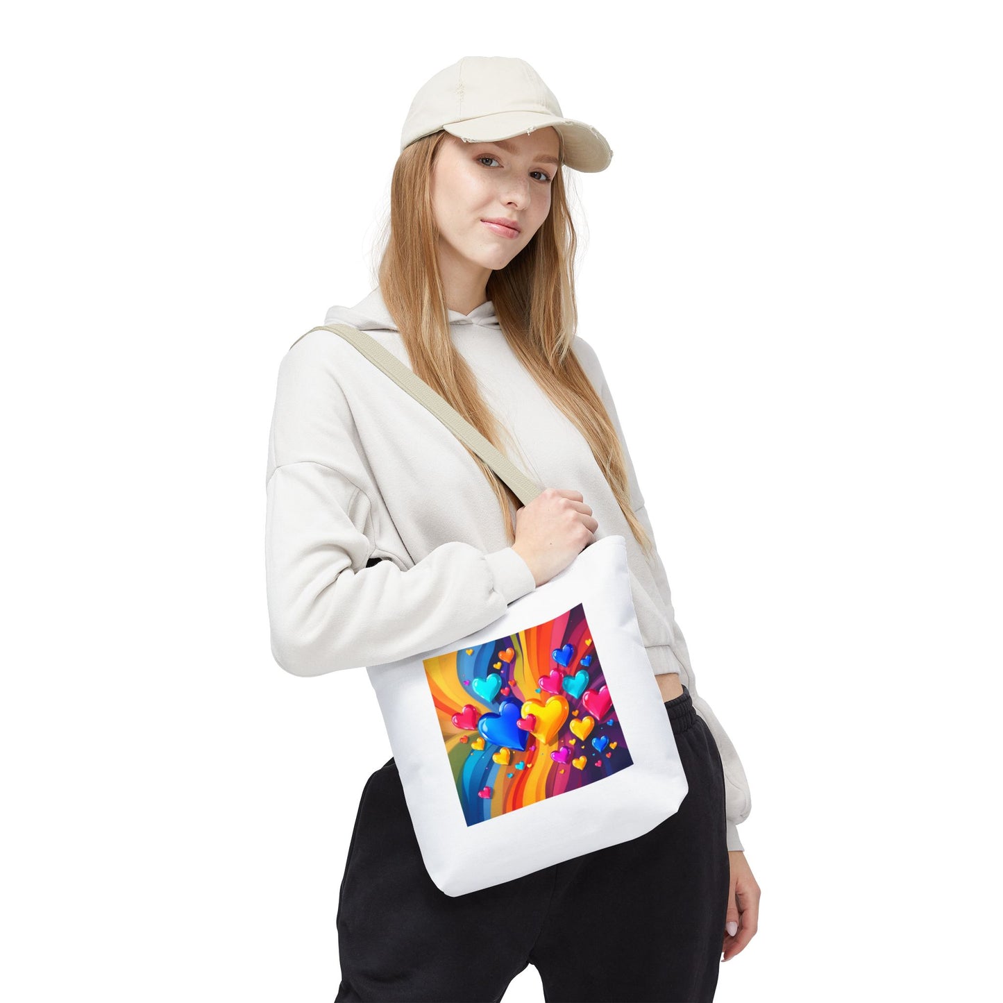 Colorful Heart Burst Tote Bag — Rainbow Love All-Over Print