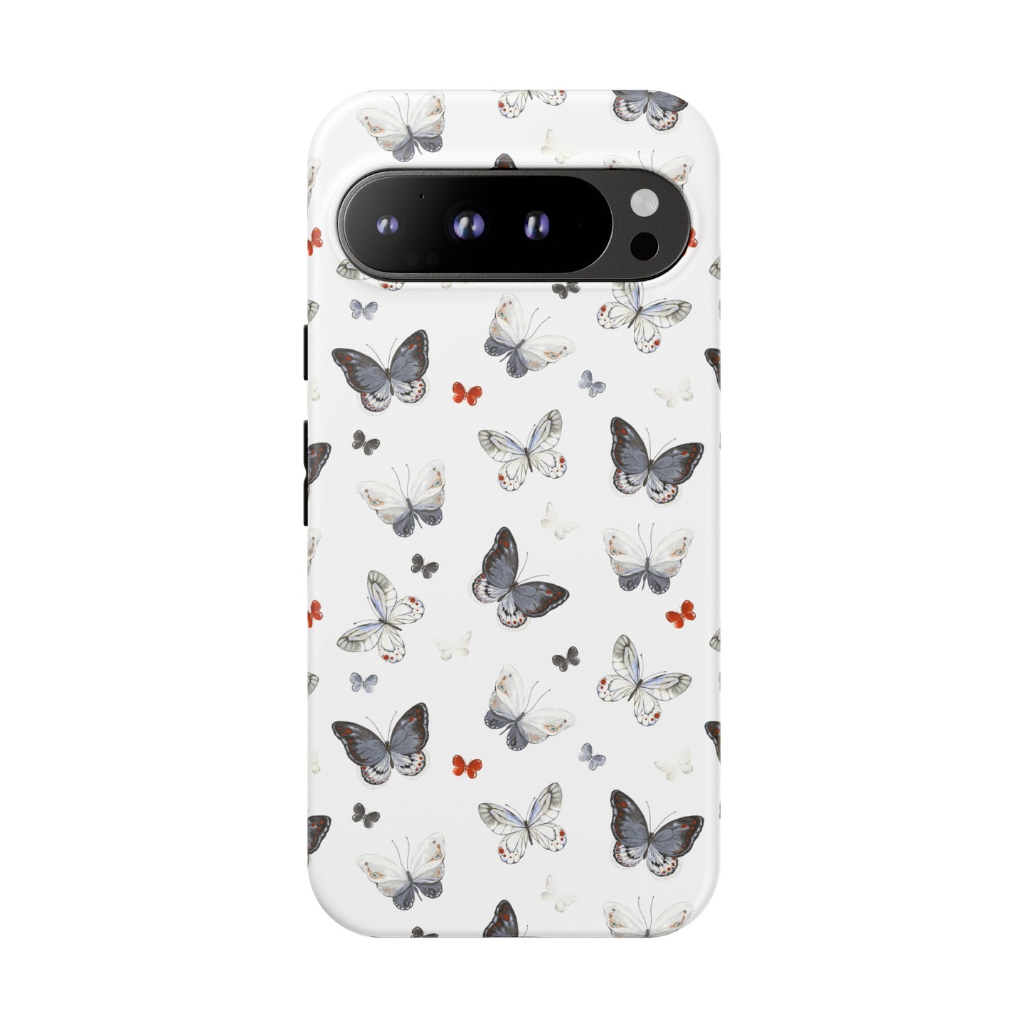 Google Butterfly Pattern Tough Phone Case — White Floral Protective Cover