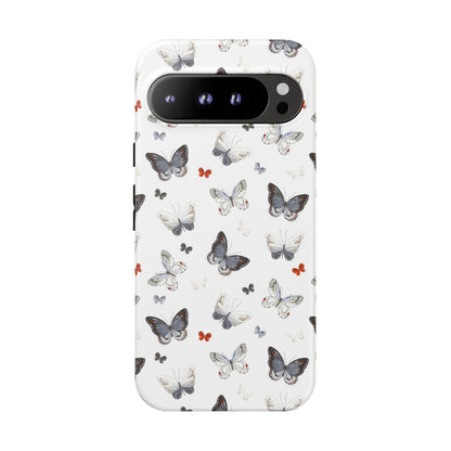 Google Butterfly Pattern Tough Phone Case — White Floral Protective Cover