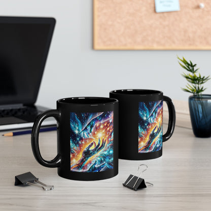 Cosmic Hands Black Mug — Galaxy Art Coffee Cup (11oz or 15oz)
