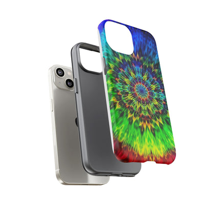 Funda resistente para teléfono con diseño de mandala psicodélico: protección vibrante con efecto tie-dye
