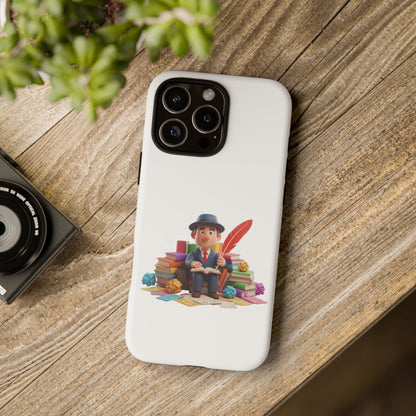 iPhone Phone Case — Cute Writer Sitting on Books with Feather Pen