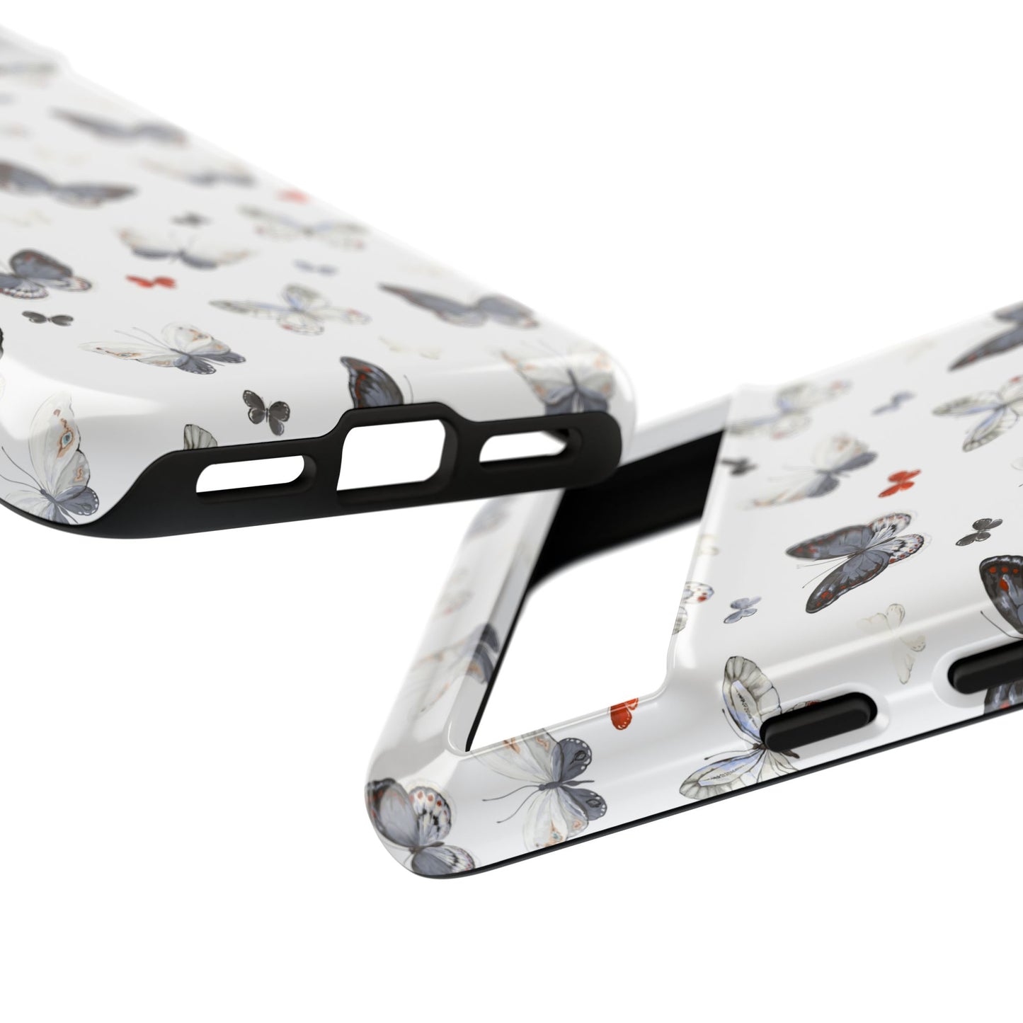 Google Butterfly Pattern Tough Phone Case — White Floral Protective Cover