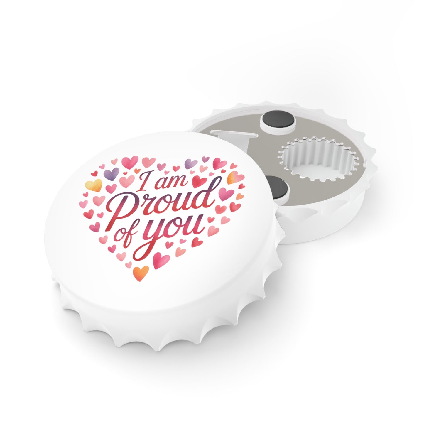 I Am Proud of You Bottle Opener — Heart Design Encouragement Gift