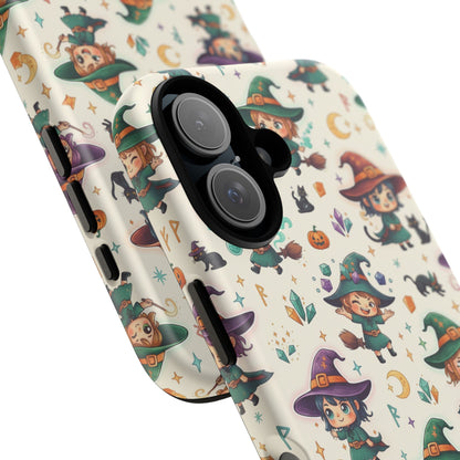 Niedliche iPhone-Handyhülle mit Hexenmuster – Halloween-Kawaii-iPhone-Hülle