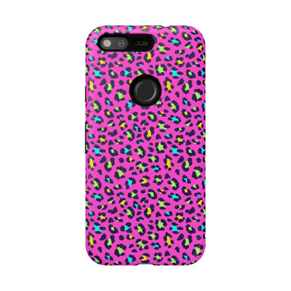Funda resistente para teléfono Google Pink Neon Leopard: protector con estampado animal brillante