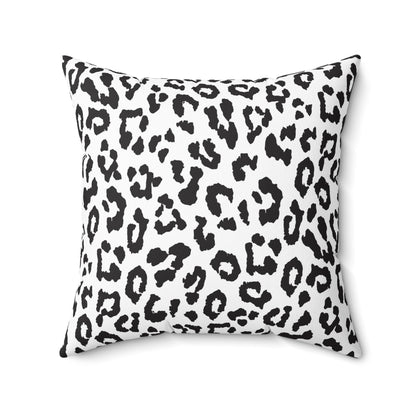 Black & White Leopard Print Square Pillow — Animal Print Decorative Throw Pillow