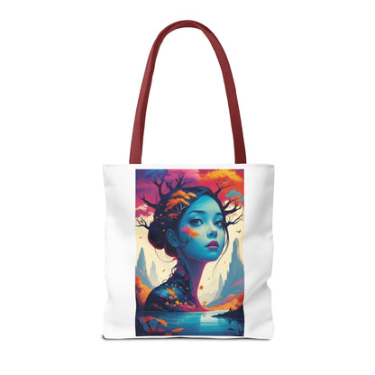 Artistic Blue Forest Maiden Tote Bag - Surreal Portrait All-Over Print