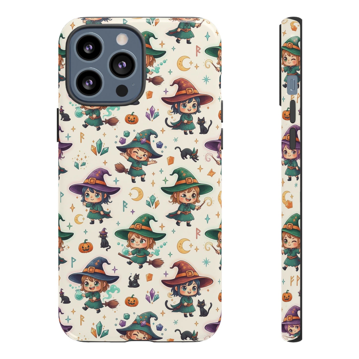 Niedliche iPhone-Handyhülle mit Hexenmuster – Halloween-Kawaii-iPhone-Hülle